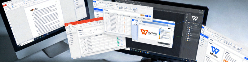电脑屏幕上同时打开多个WPS Office组件窗口，象征高效的多任务处理和技巧应用