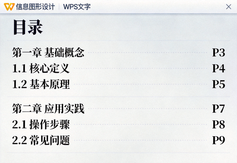 WPS文字中自动生成的目录示例，显示多级标题结构
